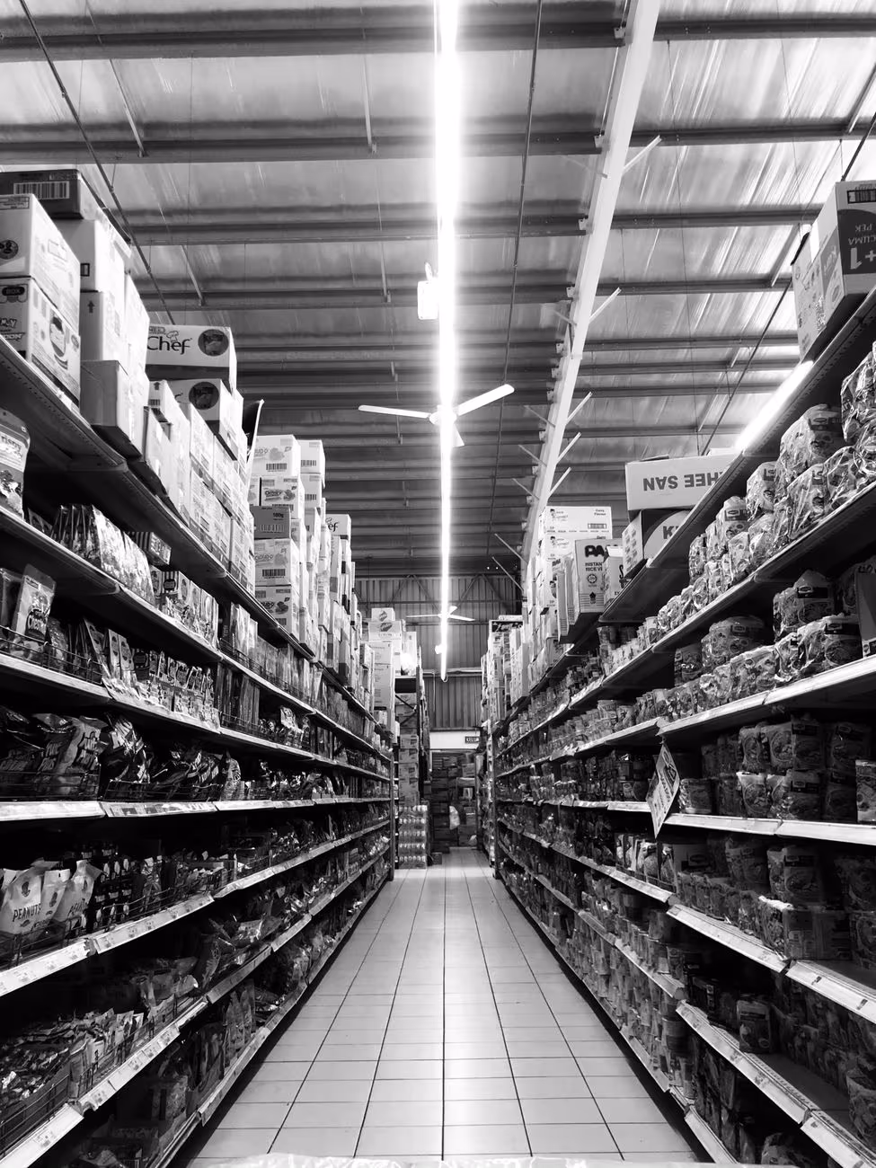 A stocked grocery aisle