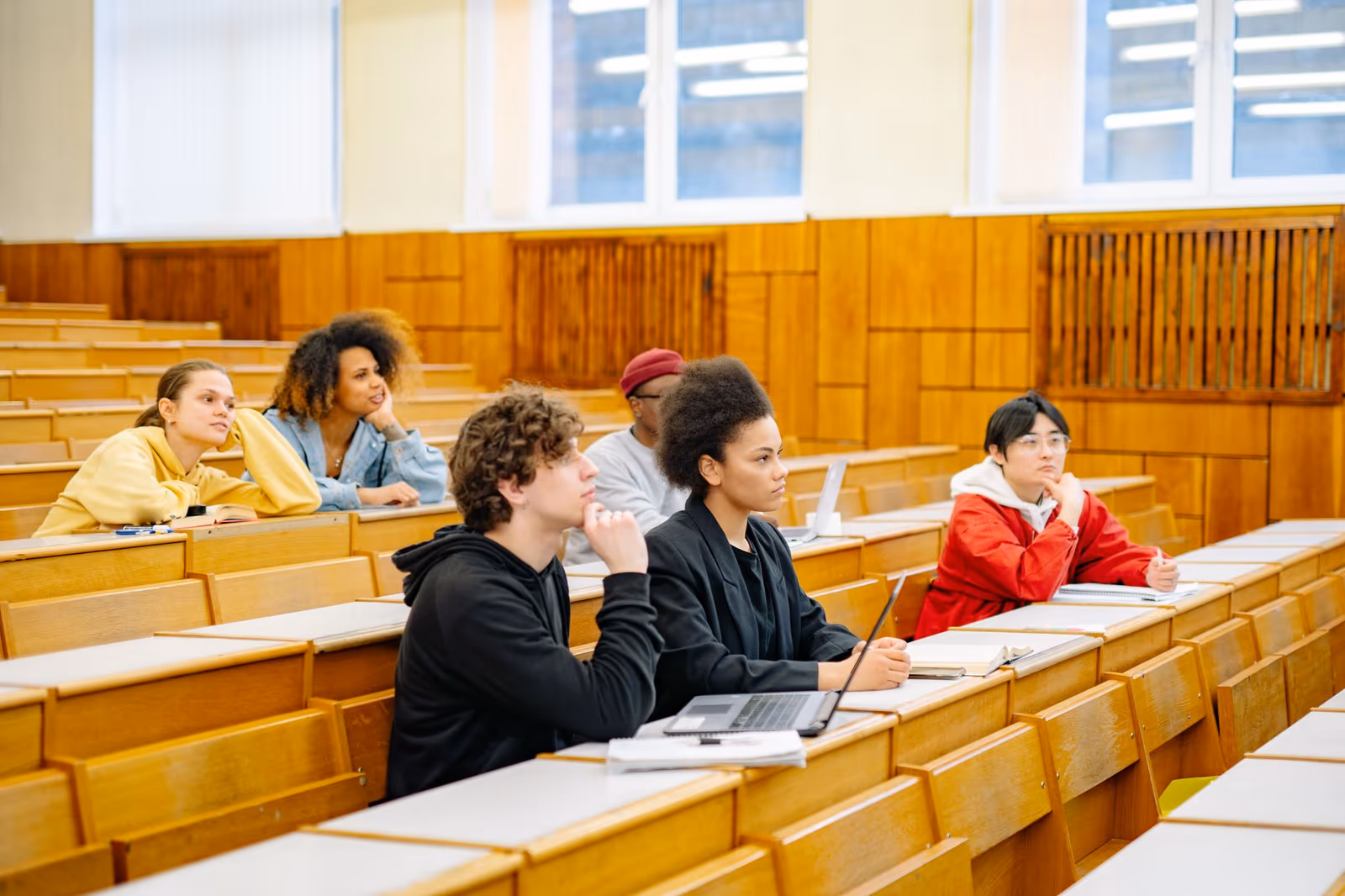 Students in a university lecture hall
