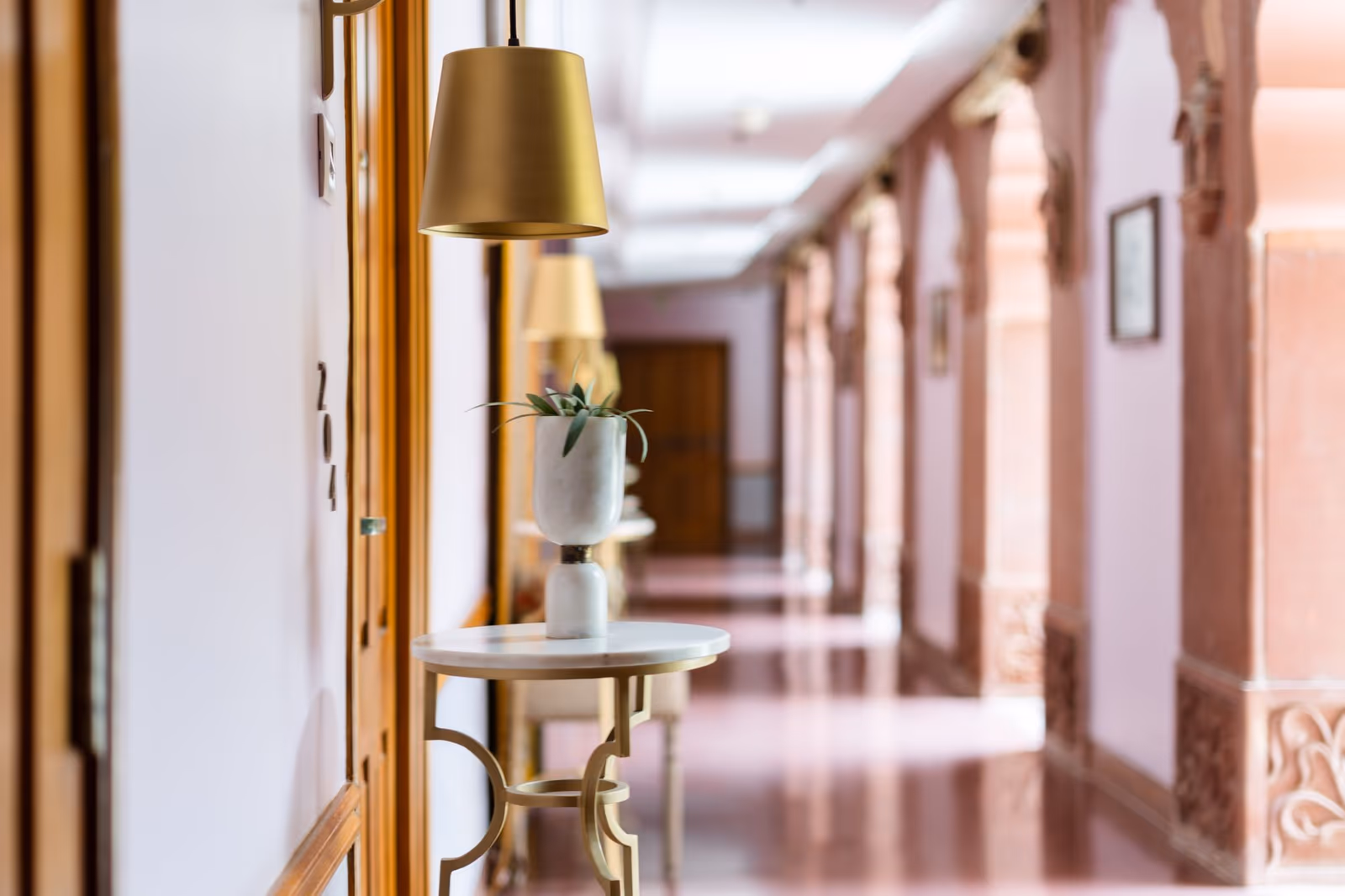 A hotel corridor