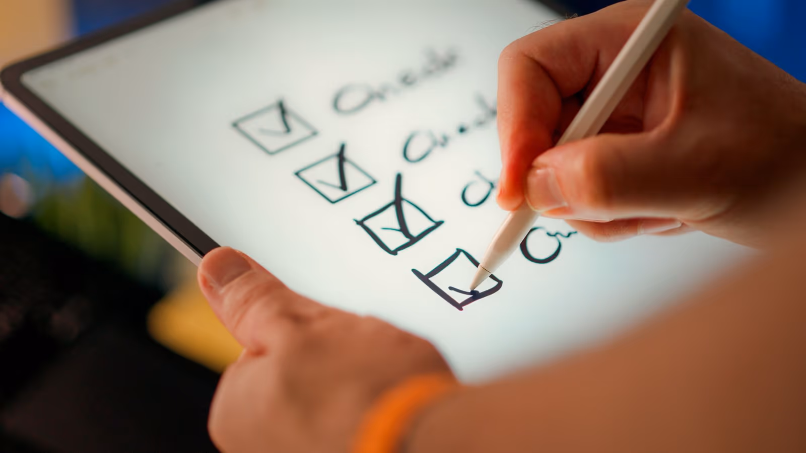 A survey being reviewed on screen at a desk