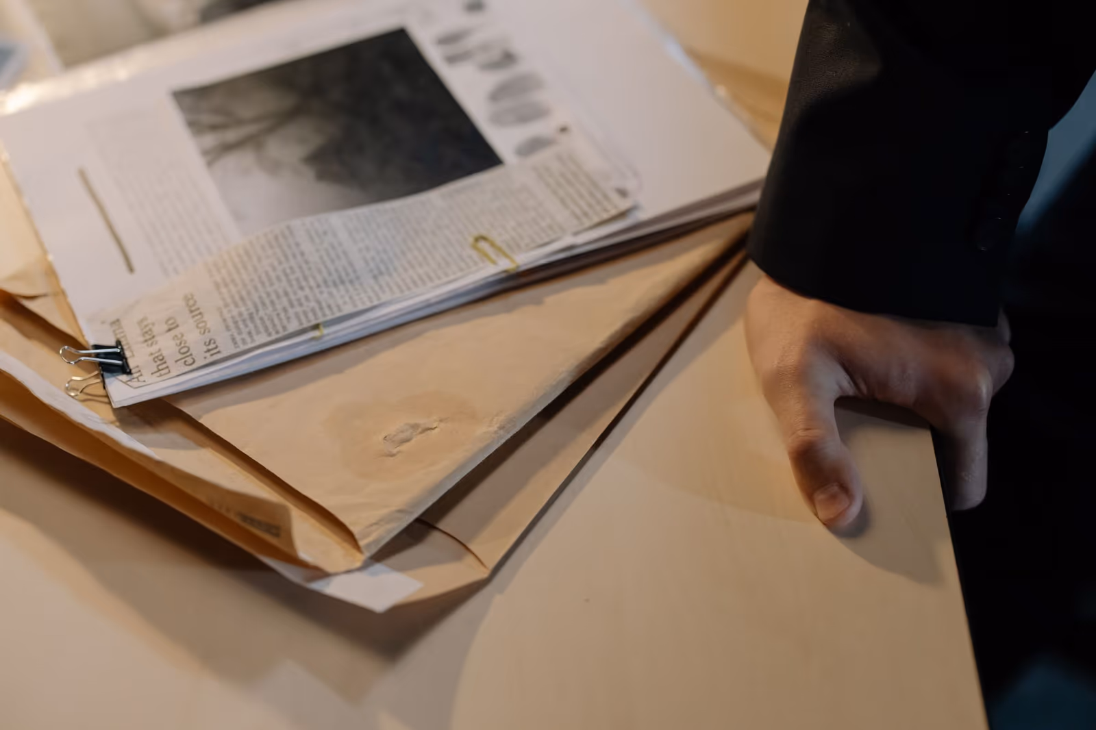 Case documents and notes laid out for review
