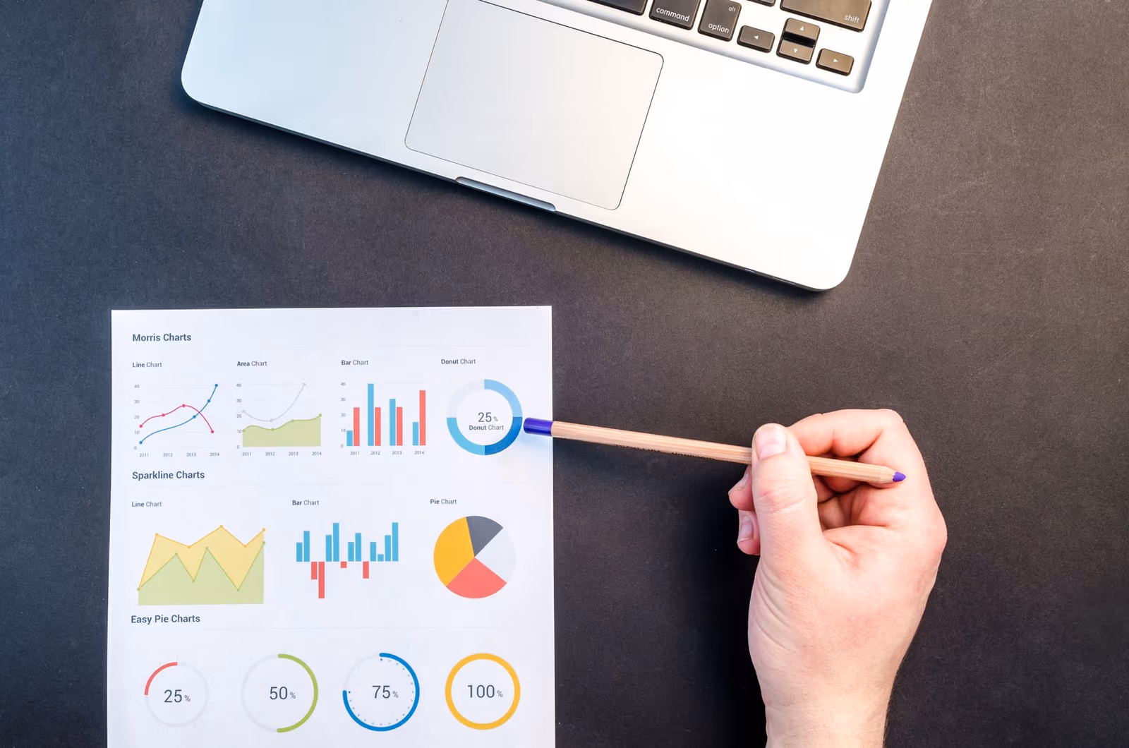 Charts and working notes on a desk