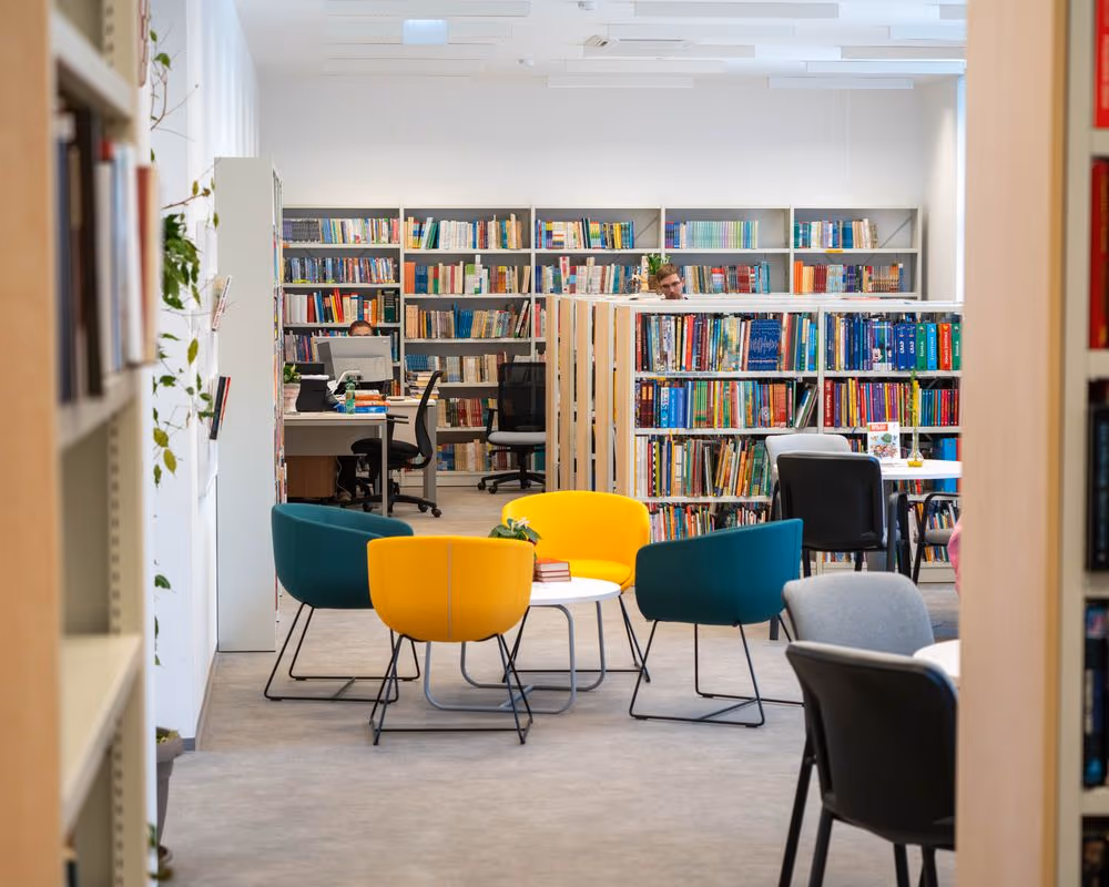 A quiet library reading room