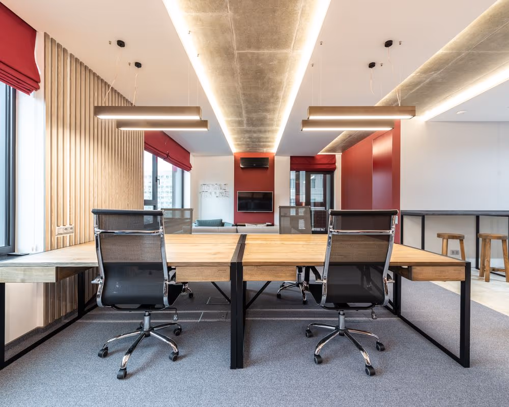 An empty presentation room before a review