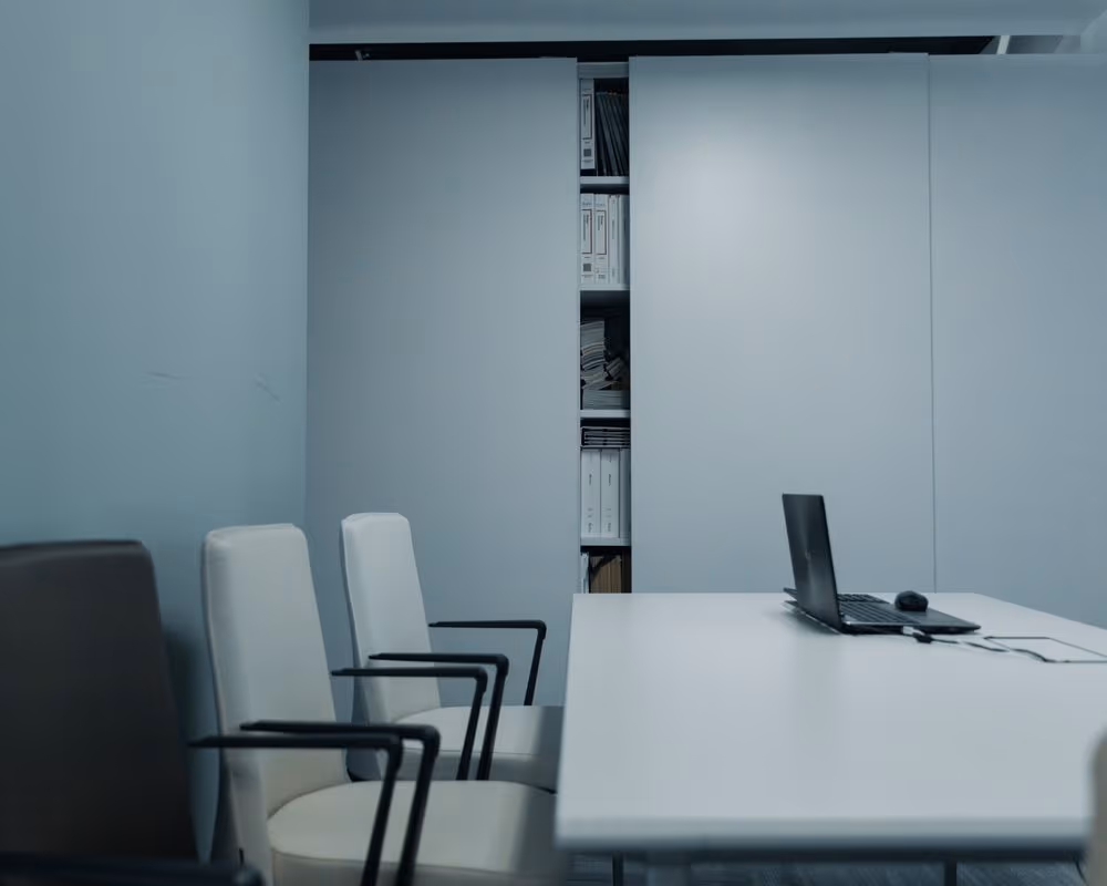 An empty conference room before a pitch